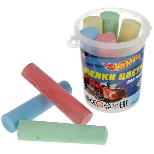 Мелки цветные асфальтовые для творчества Хот Вилс 8 шт 4 цв в ведре 265₽