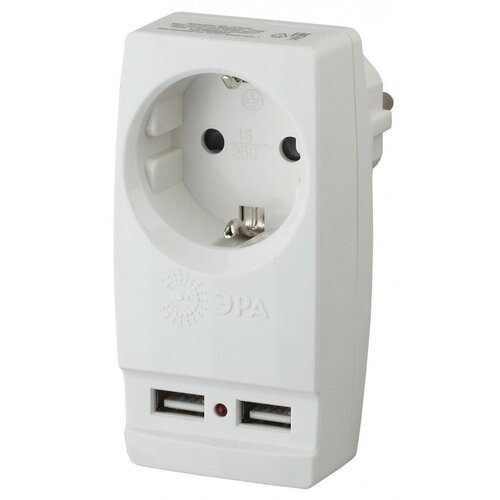 ЭРА SP-1e-USB-W Белый Адаптер Polynom 1гн 220V + 2xUSB 2100mA, c заземлением Б0026332 (20 шт.) разветвитель sf 1e w цвет белый