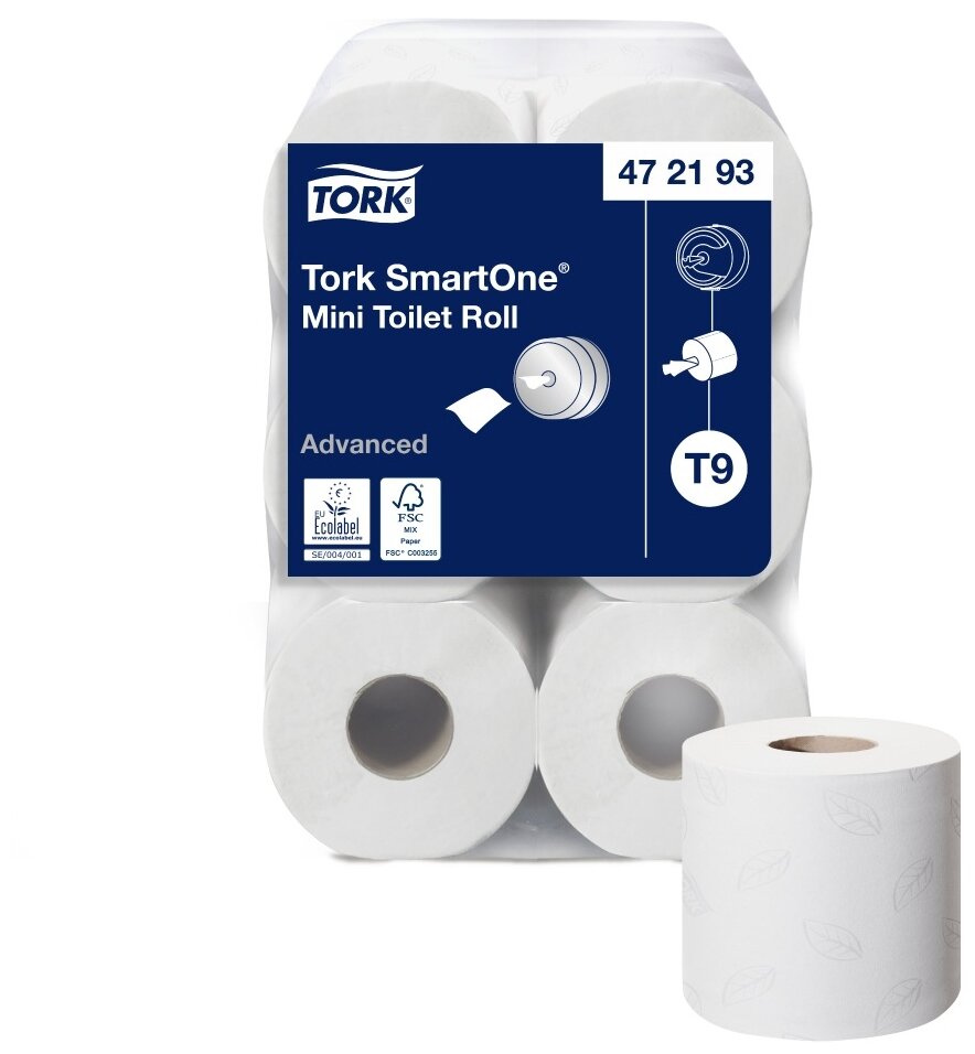 Бумага туалетная Tork SmartOne mini профессиональная Advanced 2-хслойная 111.6м белый (упаковка: 12 рулонов) (472193)