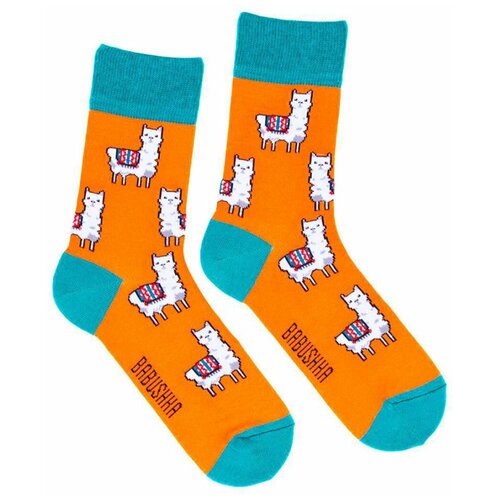 фото Носки женские babushka "ламы" (оранжевый, 23-25 (размер обуви 36-40))