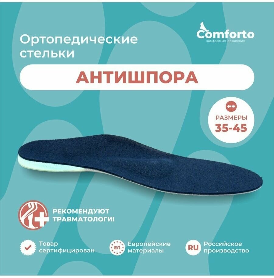 Стельки для обуви ортопедические антишпора, размер 35-36