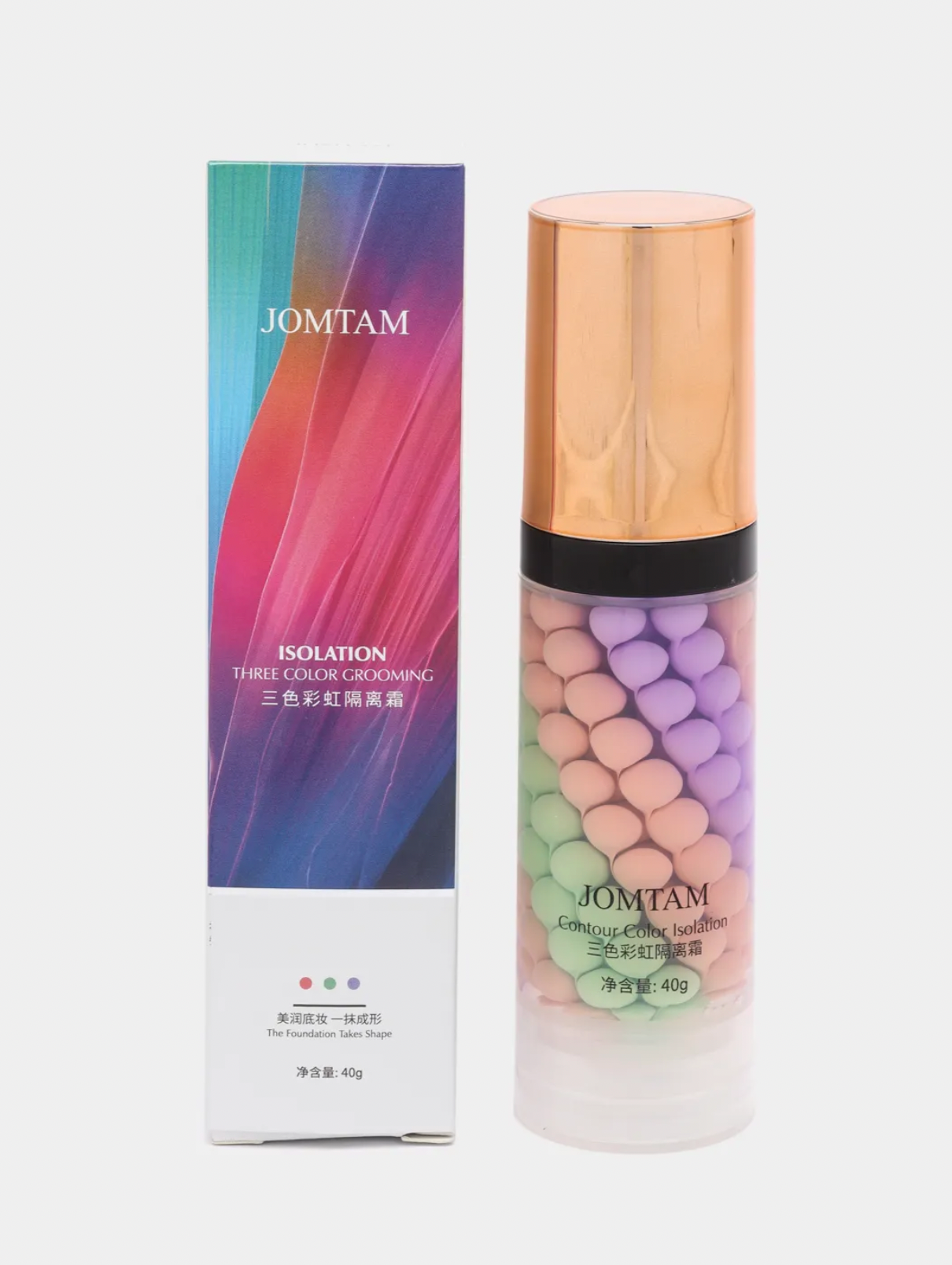 Jomtam Трехцветная выравнивающая основа под макияж Isolation Three Color Grooming, 40 г, розовый/зеленый/фиолетовый