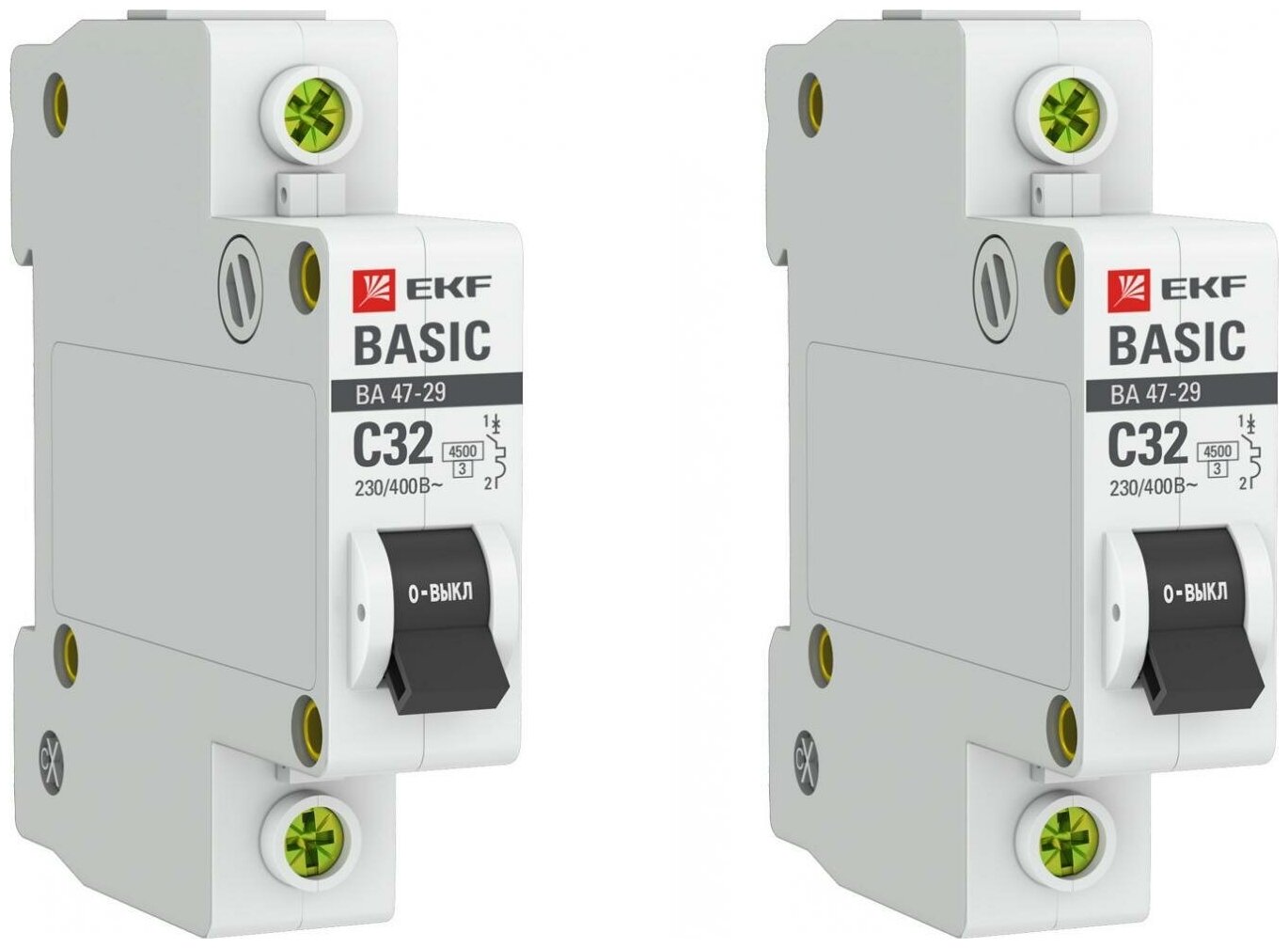 Автоматический выключатель EKF 1P 32А (C) 4,5kA ВА 47-29 EKF Basic 2 штуки