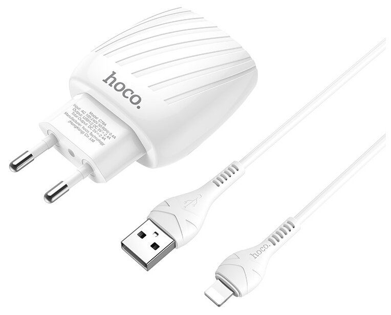 Зарядное устройство HOCO C78A Max energy 2*USB + Кабель USB-Lightning, 2.4A, белый