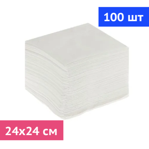 Салфетки бумажные столовые одноразовые, упаковка 100 шт, однослойные, белые, 24 х 24 см