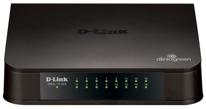 Коммутатор неуправляемый D-Link DES-1016A/E2A с 16 портами 10/100Base-TX и функцией энергосбережения