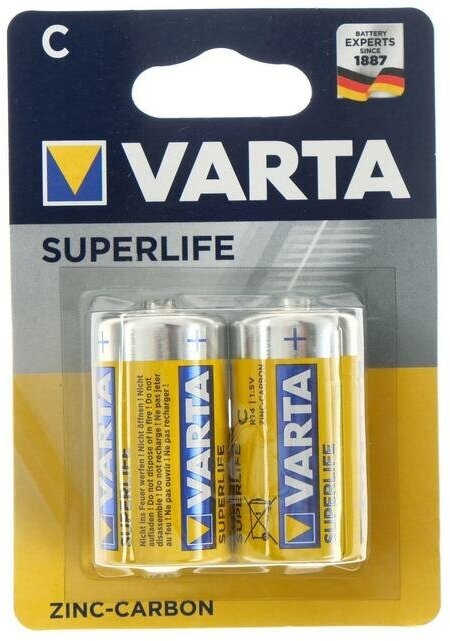 Varta Батарейка солевая Varta SuperLife, C, R14-2BL, 1.5В, блистер, 2 шт.