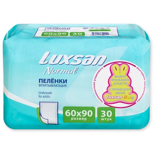 Одноразовая пеленка Luxsan Basic / Normal 60х90, белый, 30 шт. luxsan luxsan пеленки для животных 10 шт гелевый абсорбент 670 г
