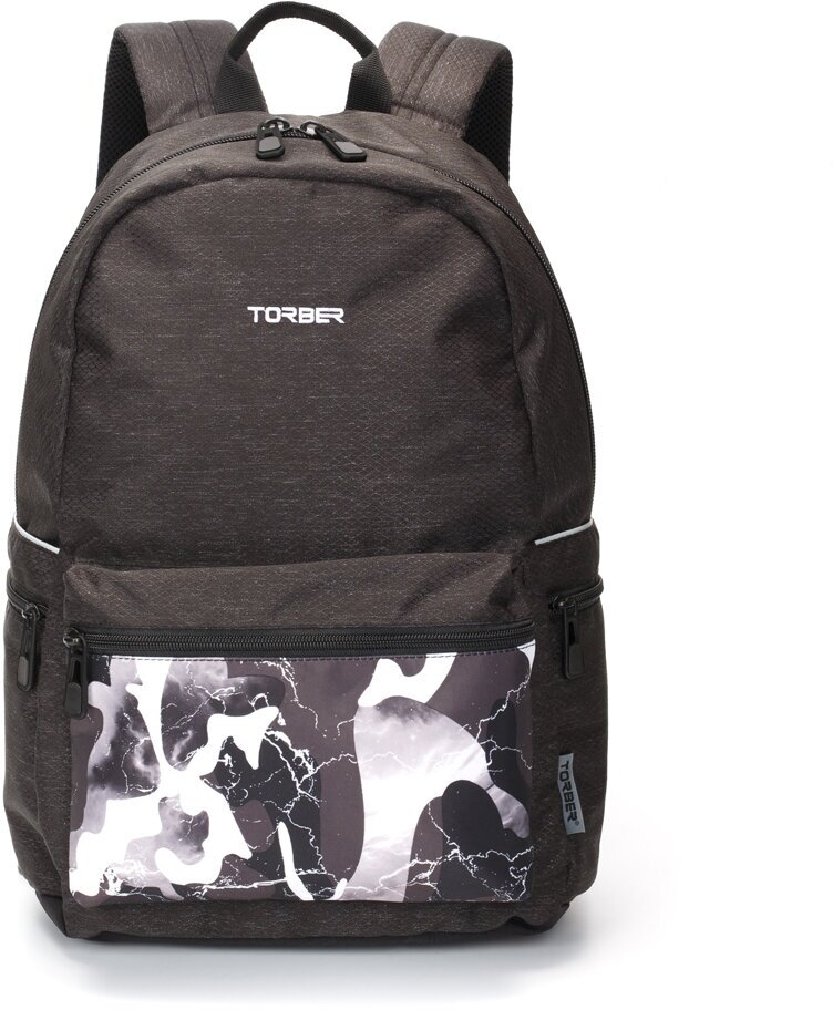 Молодежный рюкзак TORBER GRAFFI T2671-BL-G серый с карманом черно-белого цвета, полиэстер, 44х31х18 см, 20 л