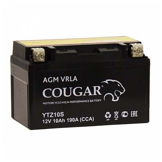 Аккумулятор мотоциклетный Cougar AGM YTZ10S 12V 10Ah (залит и готов к применению)