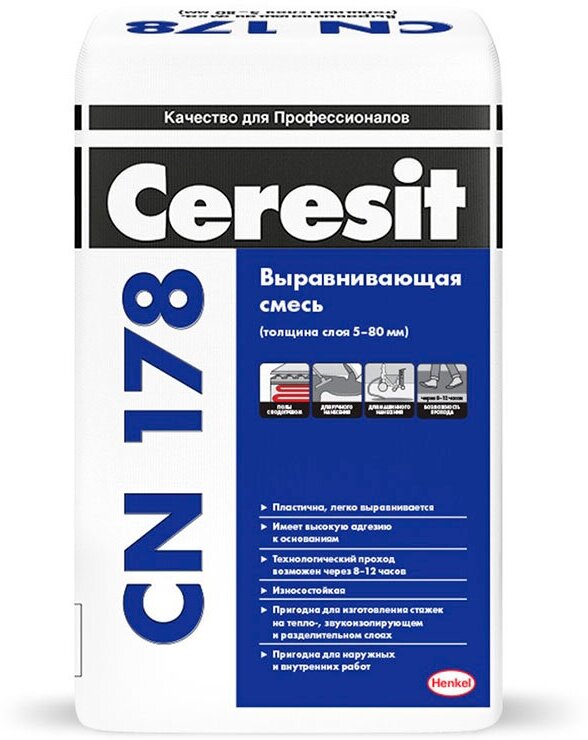 CERESIT CN 178 смесь легко выравнивающаяся, внутри и снаружи зданий, 5-80 мм. (25кг)