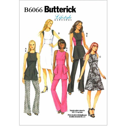 Выкройка Butterick №6066 Топ, платье, брюки выкройка butterick 5688 комплект топ платье брюки