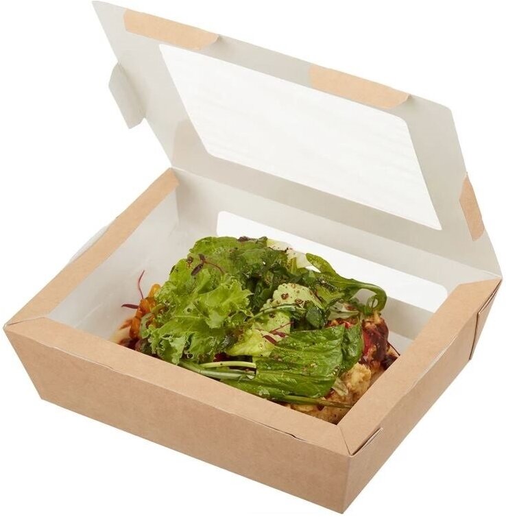 Контейнер бумажный Eco Salad 1000 с окном, крафт 25 шт - фотография № 5