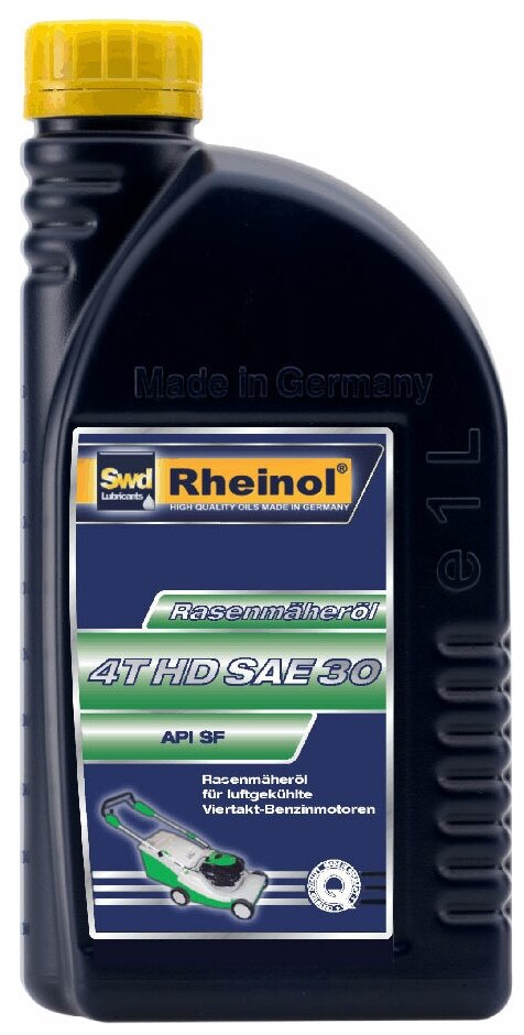 Моторное масло SWD Rheinol Rasenmaher 4T HD SAE 30, API SF, для четырехтактных двигателей, минеральное, 1 л.