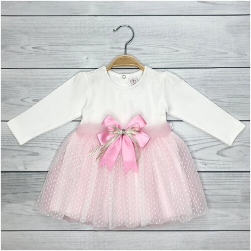 Платье bulsen baby, хлопок, нарядное, размер 74, розовый, белый