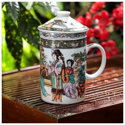 фото Кружка с крышкой и керамическим ситом "музыка" 300 мл, 12х8,3х13,5 см 485855 сима-ленд