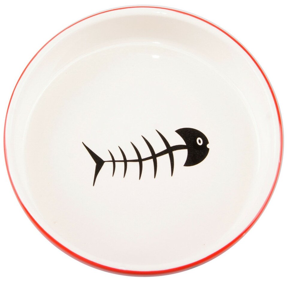 Mr.Kranch миска керамическая для кошек, 300 мл, красно-белая с рыбками