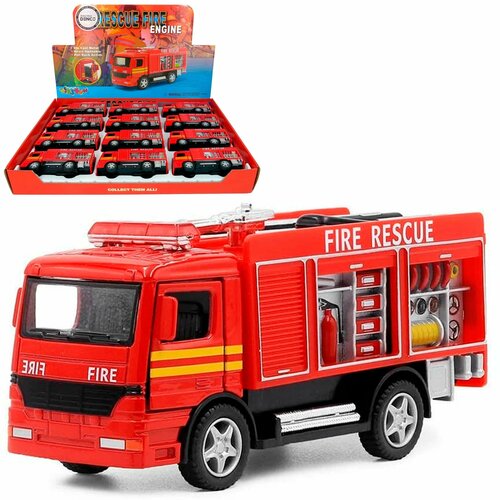 Металлическая машинка 1:32 Пожарная, инерционная / Красный