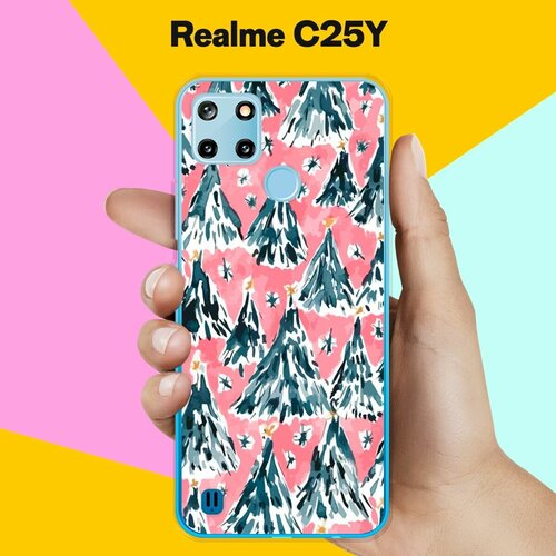 силиконовый чехол на realme c25y синий узор для реалми ц25 ай Силиконовый чехол на realme C25Y Узор новогодний / для Реалми Ц25 Ай