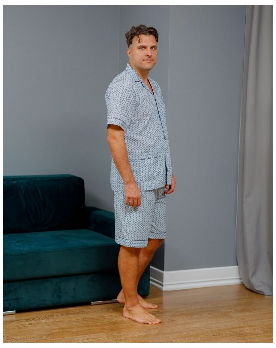 Пижама мужская с шортами и рубашкой на пуговицах хлопок - фотография № 6