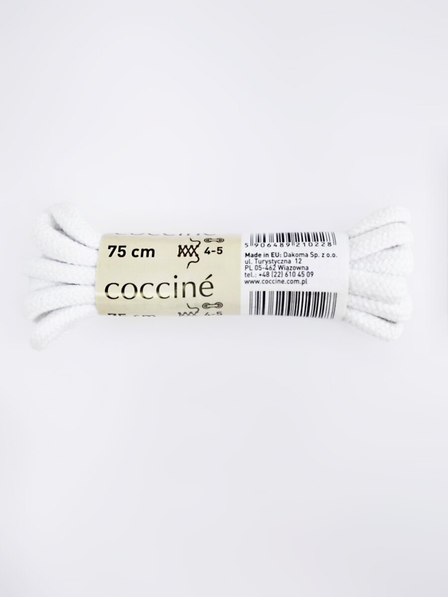 Шнурки хлопковые круглые толстые Coccine, белый, 5 мм, 75 см