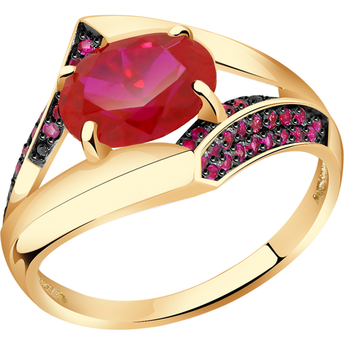 золотое кольцо александра кл3750 30ск р с фианитом и рубиновым корундом Кольцо Diamant online, золото, 585 проба, корунд, фианит, размер 18.5, красный