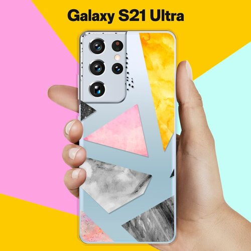 матовый силиконовый чехол мраморные соты на samsung galaxy s20 ultra самсунг галакси s20 ультра Силиконовый чехол Мраморные треугольники на Samsung Galaxy S21 Ultra