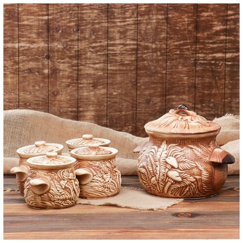 фото Набор суповой "гриб", шамот, 3л, 0.6л керамика ручной работы