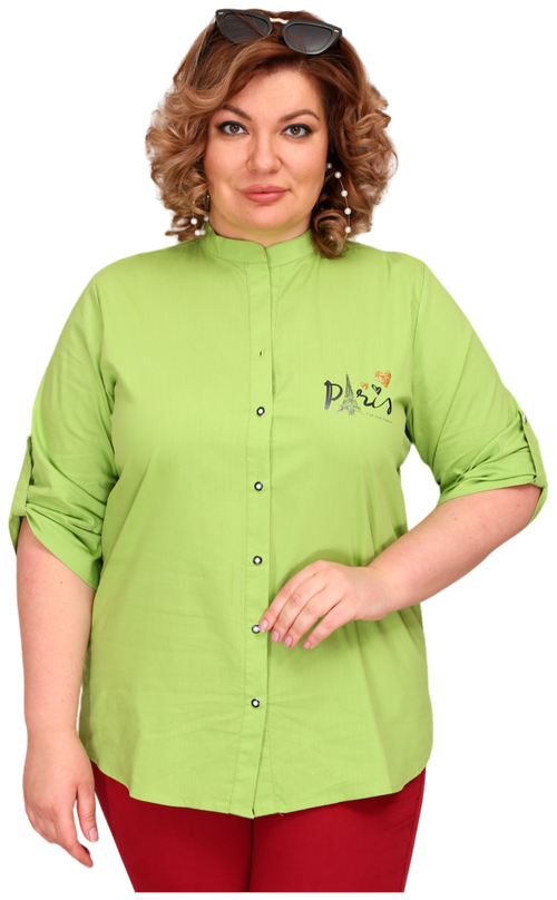 Рубашка  Полное счастье, повседневный стиль, полуприлегающий силуэт, укороченный рукав, размер 52, зеленый