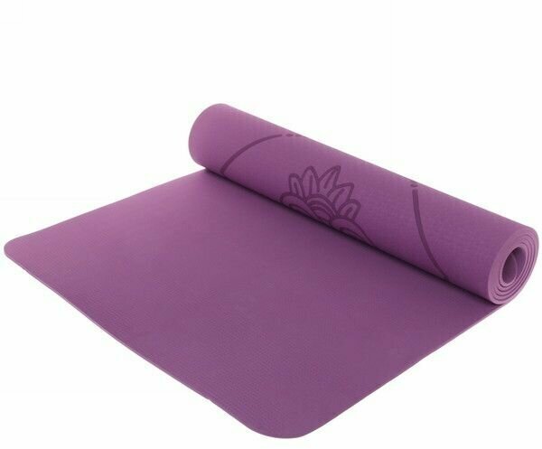 Коврик для йоги и фитнеса нескользящий "Мандала", 183х61 см (ТРЕ), толщина 6 мм, фиолетовый