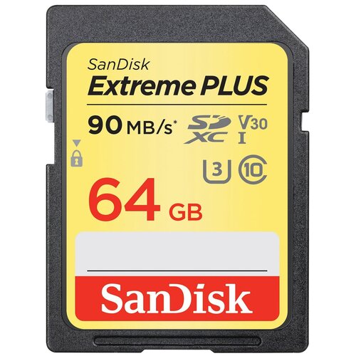 Карта памяти SanDisk SDXC 64 ГБ Class 10, V30, UHS-I U3, R 90 МБ/с, 1 шт. карта памяти sandisk extreme microsdxc class 10 uhs class 3 v30 a2 170mb s 64 gb чтение 170 mb s запись 80 mb s без адаптера sd