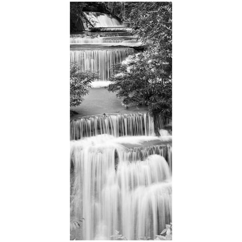 Самоклеящиеся фотообои Лесной водопад, размер: 90x210 см, эффект: черно-белый