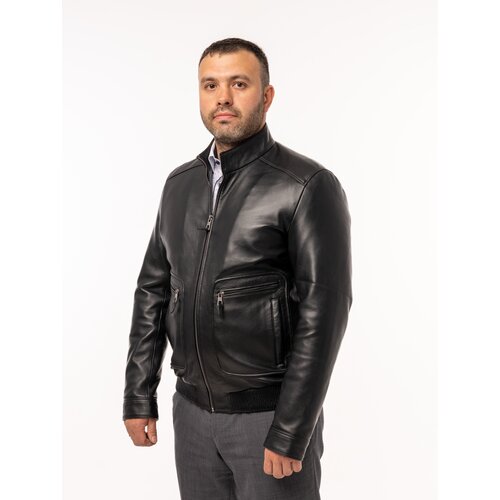 Кожаная куртка ROMAN ROBERMAN демисезонная, силуэт прилегающий, карманы, без капюшона, размер XL, черный
