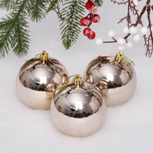 Новогодние шары 8 см (набор 3 шт) «Глянец» шампань