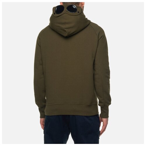 фото Мужская толстовка c.p. company goggle hoodie diagonal raised fleece оливковый, размер m