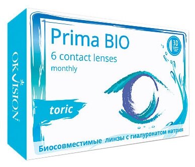 OKVision контактные линзы Prima Bio Toric (6 линз), -2,00, -0.75, 180, 8.6