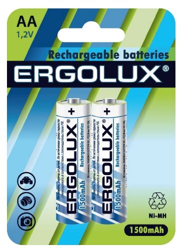 Батарейки Ergolux Ni-MH Rechargeable АА 2шт - фото №1