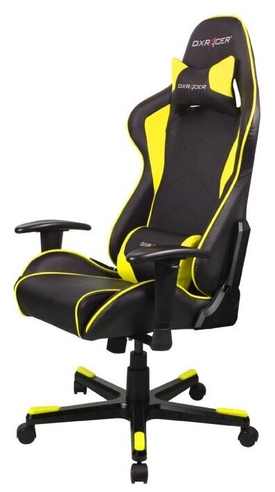 Компьютерное кресло DXRacer OH/FE08/NY черный/желтый / Эргономичное компьютерное кресло в спортивном дизайне.