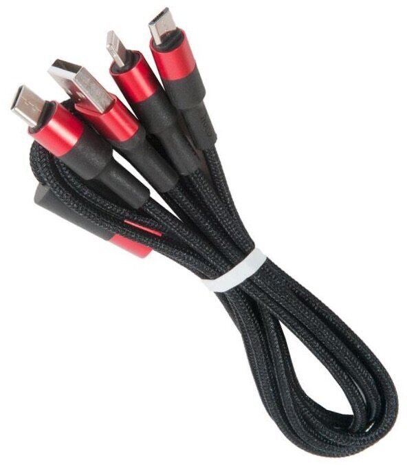 Cable / Кабель USB HOCO X26 Xpress 3 в 1 для Lightning, Micro USB, Type-C, 2.0A, длина 1.0м, черный с красным