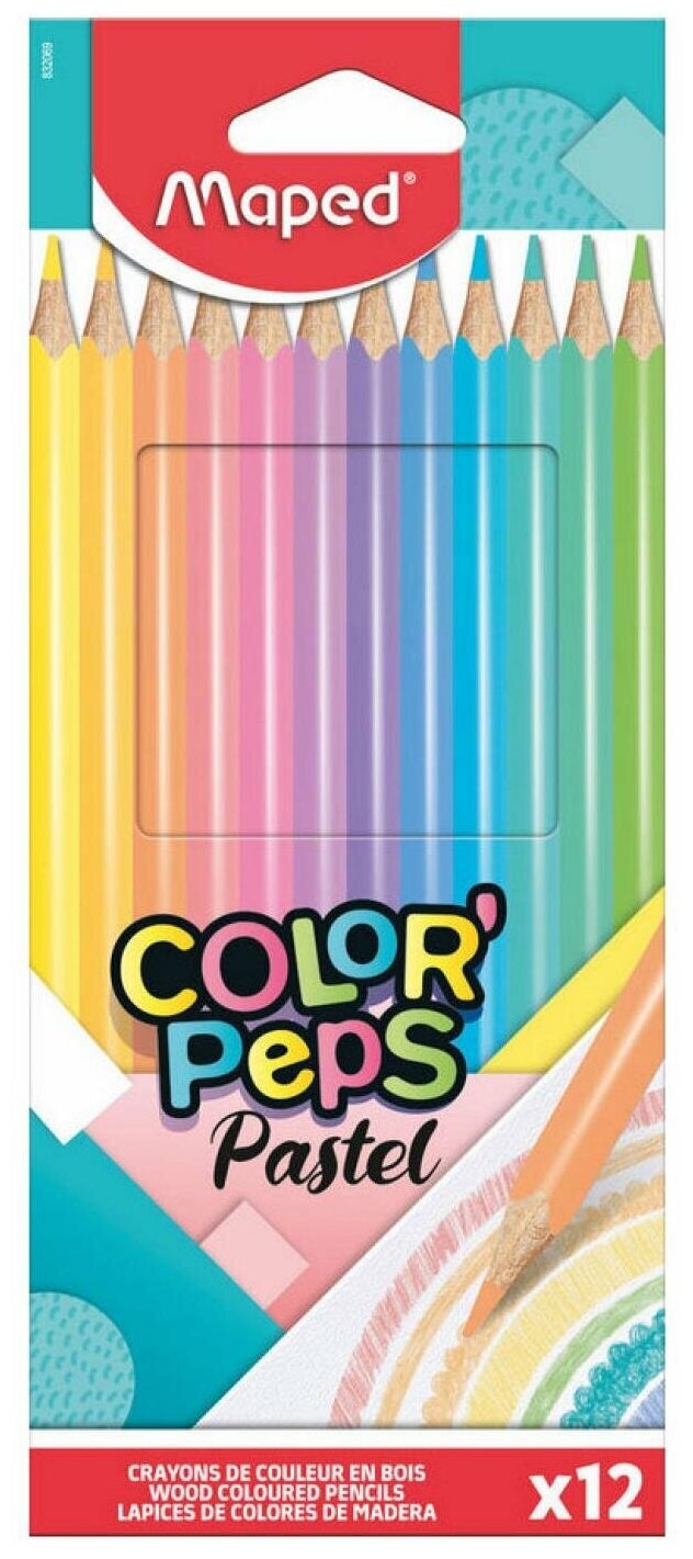 Карандаши цветные 12 цветов Maped Color'Peps Pastel (L=174мм, d=2.9мм, 3гр) (832069)