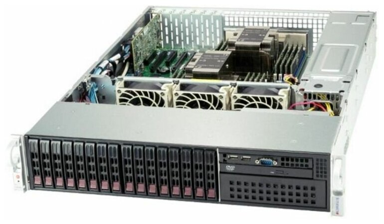 Сервер Supermicro SuperServer 2029P-C1R без процессора/16 ГБ DDR4/без накопителей/количество отсеков 2.5" hot swap: 16/2 x 1200 Вт/LAN 1 Гбит/c
