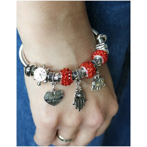 фото Браслет, 1 шт., размер 19 см, красный, серебряный volsa