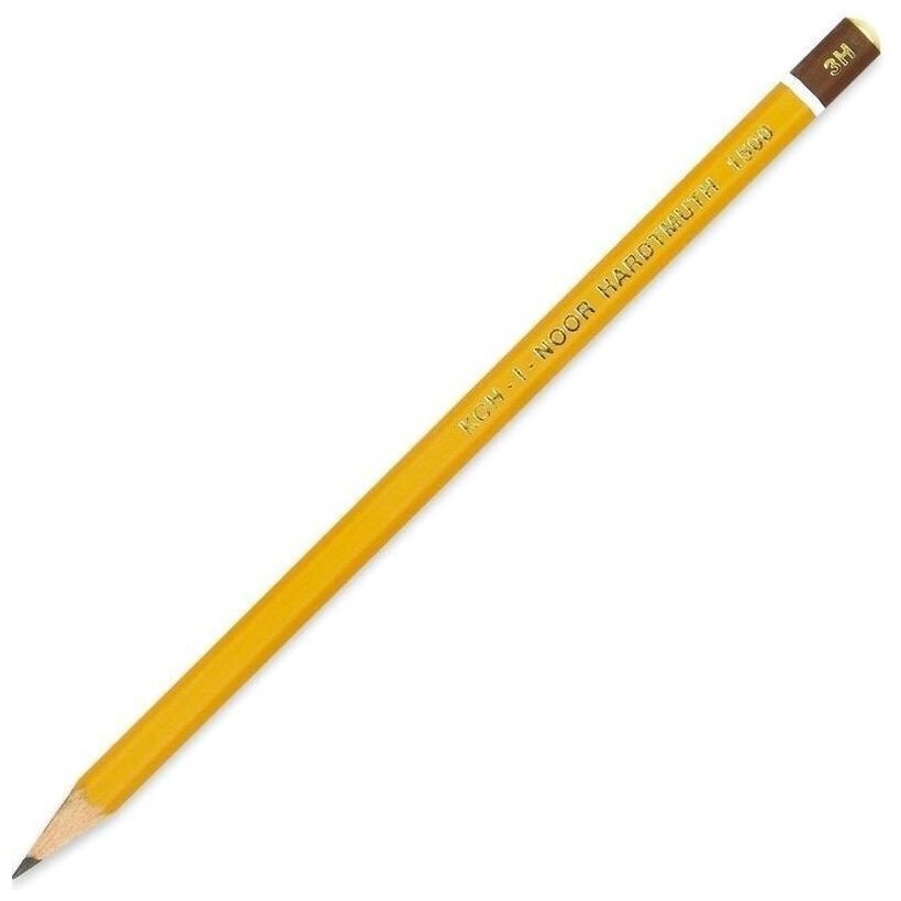Карандаш чернографитный (простой) Koh-I-Noor 1500 (3Н, корпус желтый, без ластика, заточенный) 12шт. (150003H01170RU)