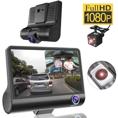 Автомобильный видеорегистратор c 3 камерами, включая салон / Запись HD-видео / Процессор Ambarella (70CPU) / G-Sensor и парковка