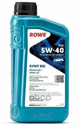 ROWE Масло Rowe 5W40 Hightec Synt Rsi Api Sn/Cf Acea A3/B4 1Л Син Rowe 20068001099