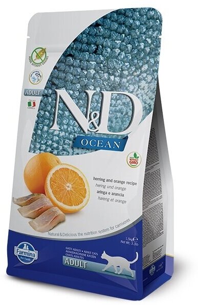 Farmina N&D Cat Ocean Herring&Orange Adult корм для взрослых кошек Рыба и апельсин, 300 г.