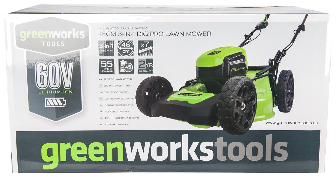 Электрическая газонокосилка Greenworks 2502907 60V 46cm GD60LM46SP 46