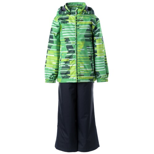 Детский комплект куртка и полукомбинезон HUPPA YOKO, зелёный с принтом/ тёмно-серый 32087, размер 116