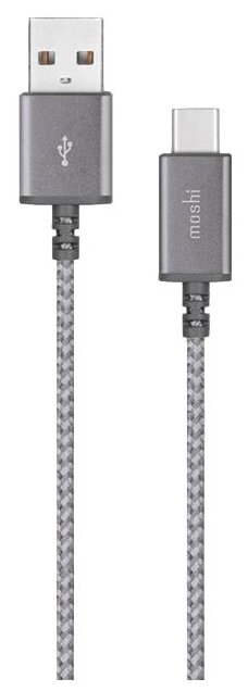 Кабель Moshi Integra USB-C to USB-A. Покрытие кабеля сделано из кевлара. Длина 1,2 м. Цвет серый.