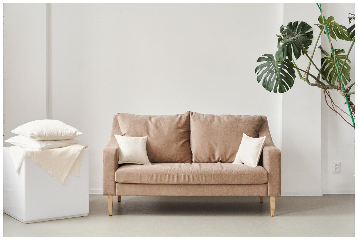 Дизайнерский диван Soft Element Ричи, двухместный, дерево, вельвет, светло-бежевый, стиль, на кухню, офисный, на дачу, маленький